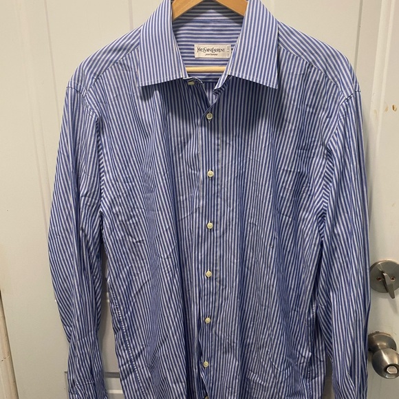Yves Saint Laurent Blue and white striped dress shirt - Picture 8 of 11